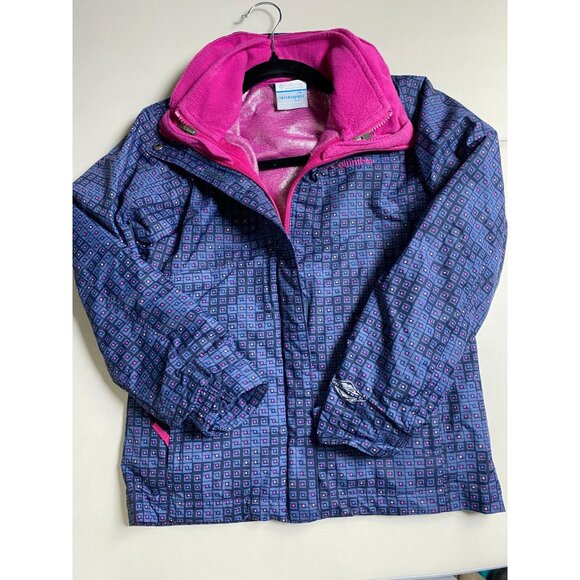 Columbia Interchange Girls Kids Jacket Coat Size Small Omni Tech Blue Pink lined - Picture 1 of 16